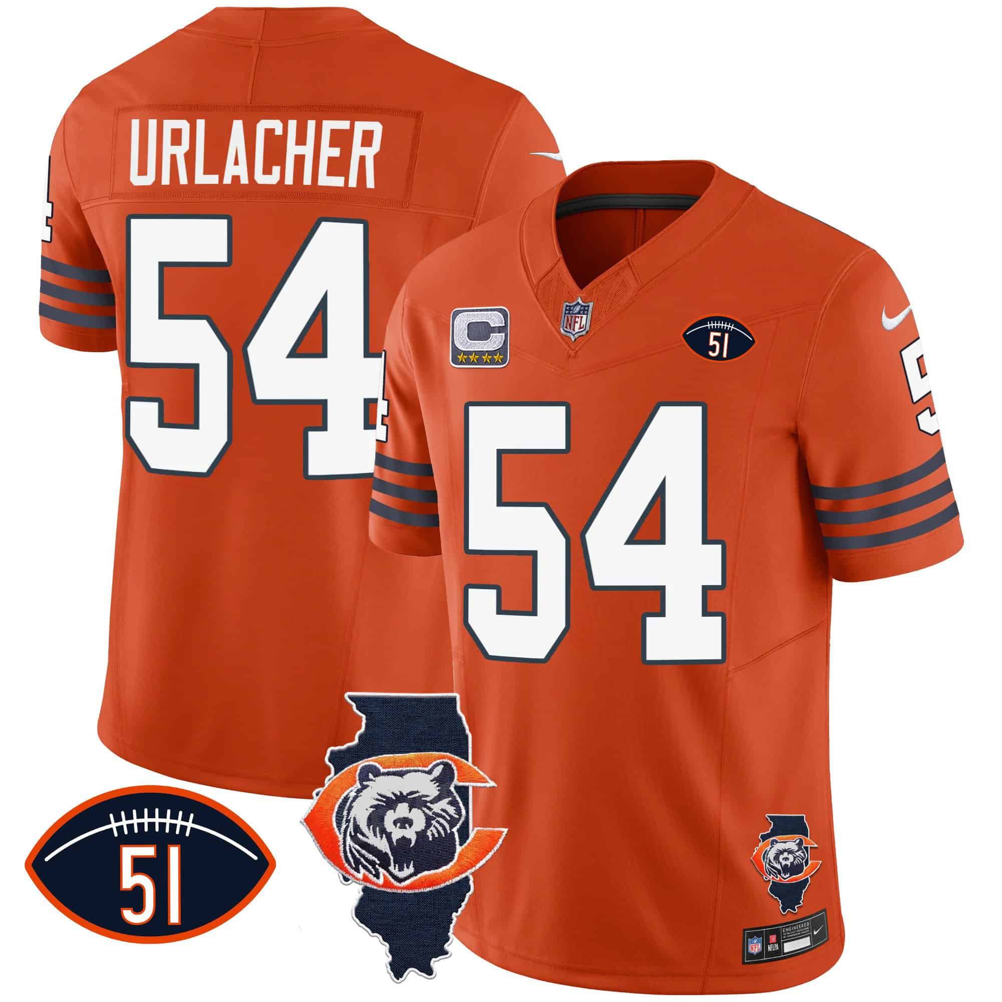 Men Chicago Bears #54 Urlacher Orange 2024 Nike Throwback Illinois Patch Vapor NFL Jersey->indianapolis colts->NFL Jersey